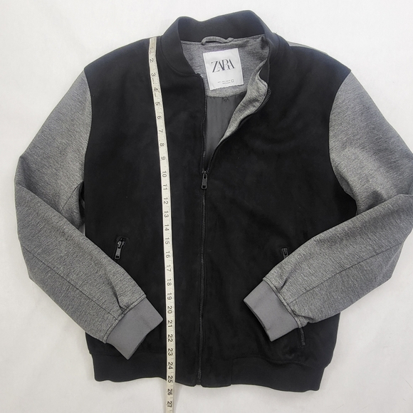 Zara Faux Suede Combined Bomber Jacket In Black/Gray Size XL - Picture 6 of 9